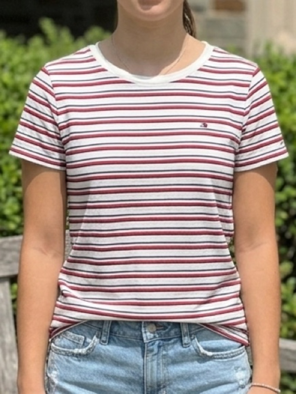 Tommy Hilfiger 100% Cotton Striped Top Red White Blue Heritage Crew Tee Sz S EUC